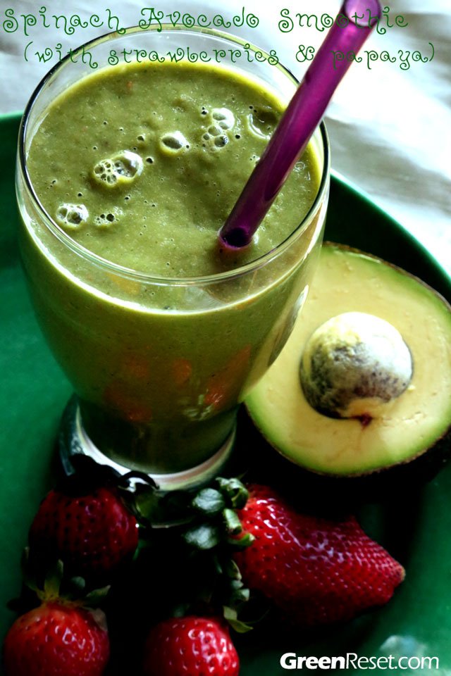 spinach-avocado-strawberry smoothie