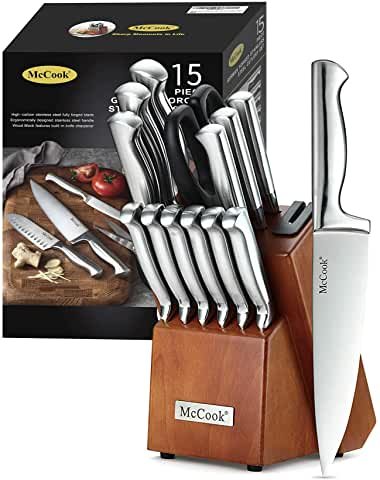 McCook MC29 Knife Sets,15 Pieces German Stainless Steel Kitchen Knife Block Sets